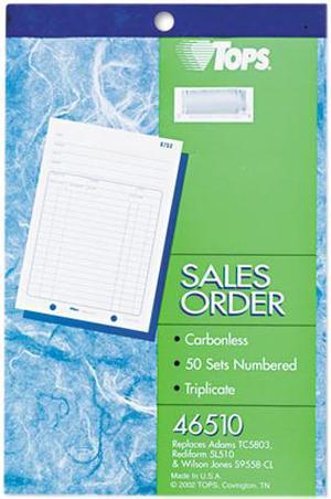 Tops 46510 Sales Order Book, 5-1/2 x 7-7/8, Three-Part Carbonless, 50 Sets/Book