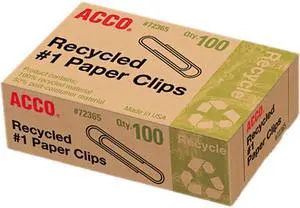 Acco Paper Clip, Standard (# 1 size) - 1.28" Width - 100 / Box - Silver