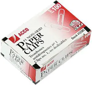 Acco 72385 Nonskid Economy Paper Clips, Steel Wire, No. 1, Silver, 100/Box, 10 Boxes/Pack