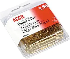 Acco 72532 Paper Clips, Wire, Jumbo, 1-3/4", Gold Tone, 50/Box
