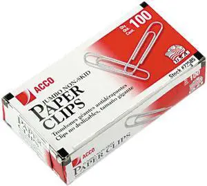 Acco 72585 Nonskid Economy Paper Clips, Steel Wire, Jumbo, Silver, 100/Box, 10 Boxes/Pack