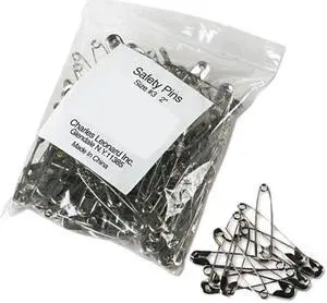 Charles Leonard 83200 Safety Pins, Nickel-Plated, Steel, 2" Length, 144/Pack