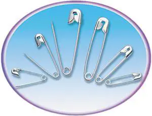 Charles Leonard 83450 Safety Pins, Nickel-Plated, Steel, Assorted Sizes, 50/Pack