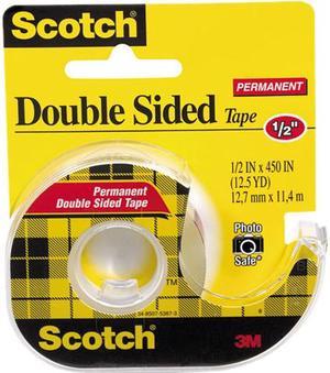 MMM 137  Scotch Double Sided Tape With Dispenser 050 Width x 3750 ft Length  1 Core  1  Roll  Clear