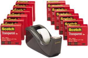 Scotch 600K-C60 C60 Desktop Dispenser/12 Rolls Transparent Glossy Tape, 1" core, Black