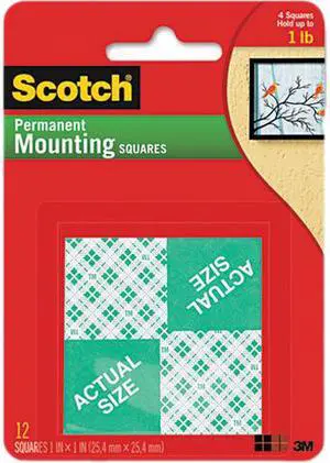 Scotch Precut Foam Mounting 1 Squares, Double-Sided, Permanent 16 Squares/Pack