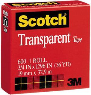 Scotch 600341296 Transparent Glossy Tape, 3/4" x 1296", 1" Core, Clear