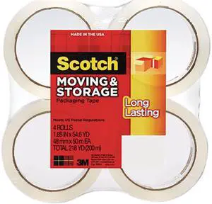 Scotch 3650-4 Moving & Storage Tape, 1.88" x 54.6 yards, 3" Core, Clear, 4 Rolls/Pack