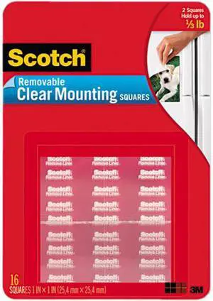 Scotch 859 Mounting Squares, Precut, Removable, 11/16 x 11/16, Clear, 35/Pack