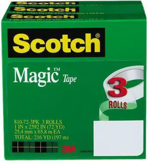 Scotch 810-72-3PK Magic Tape, 1" x 2592", 3" Core, 3 Rolls