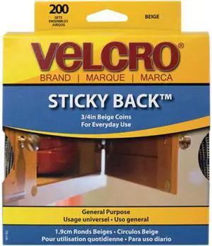 Velcro 90140 Sticky-Back Hook and Loop Dot Fasteners, Dispenser, 3/4 Inch, Beige, 200/Roll