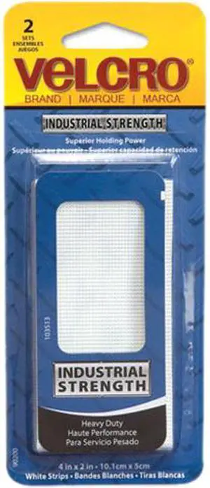 Velcro 90200 Industrial Strength Sticky-Back Hook and Loop Fastener Strips, 4 x 2, White
