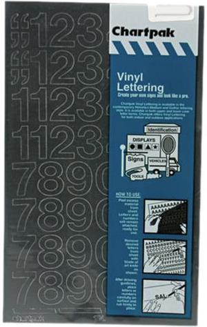 Chartpak 01130 Press-On Vinyl Numbers, Self Adhesive, Black, 1"h, 44/Pack