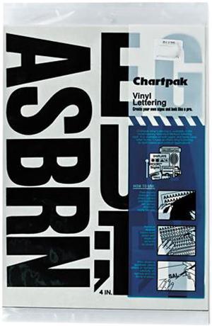 Chartpak 01175 Press-On Vinyl Uppercase Letters, Self Adhesive, Black, 4"h, 58/Pack