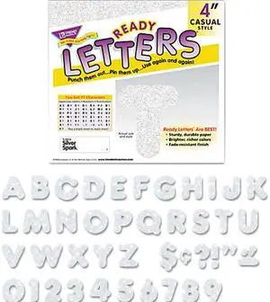 TREND T1613 Ready Letters Sparkles Letter Set, Silver Sparkle, 4"h, 71/Set