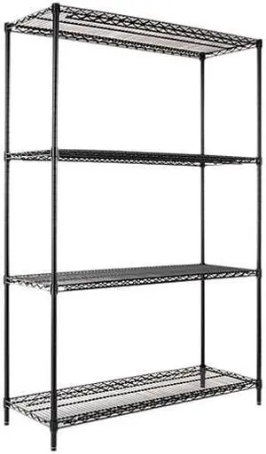 Alera SW50-4818BL Wire Shelving Starter Kit, 4 Shelves, 48w x 18d x 72h, Black