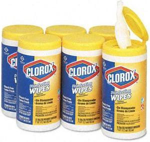 Clorox 15948CT Lemon Scent Disinfecting Wet Wipes, Cloth, 7 x 8, 75/Canister, 6/Carton