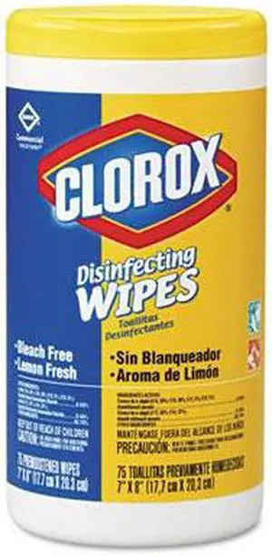 Clorox 15948EA Lemon Scent Disinfecting Wet Wipes, Cloth, 7 x 8, 75/Canister