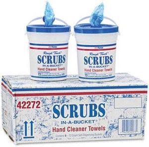 SCRUBS 42272CT(ITW) Hand Cleaner Towels, Cloth, 10-1/2 x 12-1/4, Blue/WE, 72/Bucket, 6/Carton