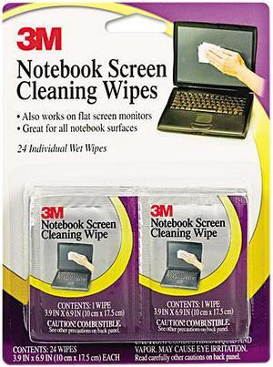 3M CL630 Notebook Screen Cleaning Wet Wipes, Cloth, 7 x 4, White, 24/Box