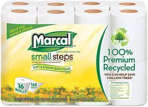 Marcal Small Steps 16466 100% Premium Recycled 2-Ply Toilet Tissue, 96 Rolls/Carton