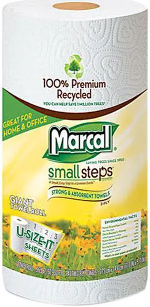 Marcal Small Steps 6183 100% Premium Recycled Roll Towels Roll Out Case, 140 Sheets/RL, 11 x 5-3/4,12/CT