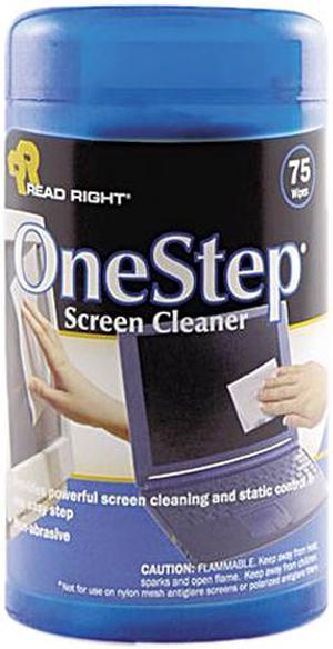 Read Right RR1409 OneStep CRT Screen Cleaner Wet Wipes, Cloth, 5-1/4 x 5-3/4, 75/Tub