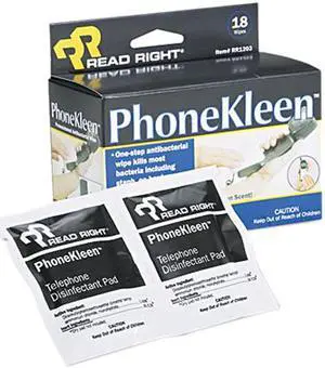 Read Right RR1203 PhoneKleen Wet Wipes, Cloth, 5 x 5, 18/Box