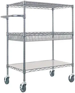 Alera ALESW543018BA Three-Tier Wire Rolling Cart, 30w x 18d x 40h, Black Anthracite