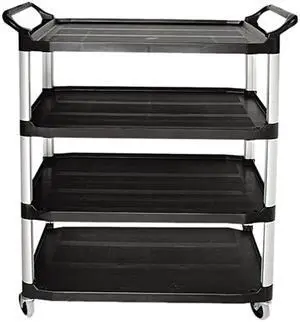 Rubbermaid Commercial 409600BLA Open Sided Utility Cart, 4-Shelf, 40-5/8w x 20d x 51h, Black