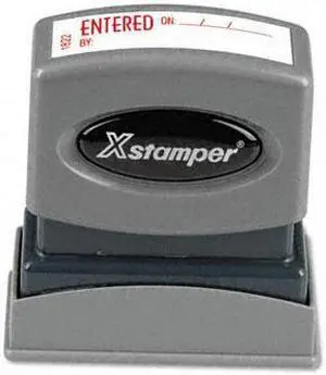Xstamper ECO-GREEN 1822 Title Message Stamp, ENTERED, Pre-Inked/Re-Inkable, Red