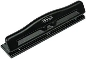 Swingline 74020 11-Sheet Commercial Adjustable Three-Hole Punch, 9/32 Diameter Hole, Black