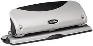 Swingline 74063 12-Sheet Easy View Desktop Punch, Three Hole, 9/32 Diameter Hole, Black/Silver