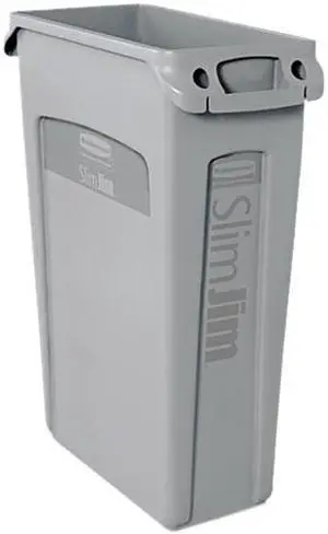 Rubbermaid Commercial 354060GY Slim Jim Receptacle w/Venting Channels, Rectangular, Plastic, 23 gal, Gray