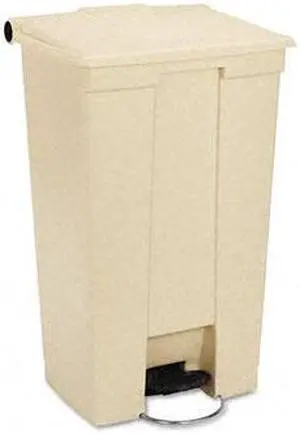 Rubbermaid Commercial                    Fire-Safe Step-On Receptacle w/Wheels, Rectangular, Polyethylene, 23 gal, Beige