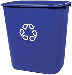 Rubbermaid Commercial 295673BE Medium Deskside Recycling Container, Rectangular, Plastic, 28 1/8 qt, Blue