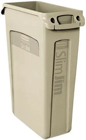Rubbermaid Commercial 354060BG Slim Jim Receptacle w/Venting Channels, Rectangular, Plastic, 23 gal, Beige