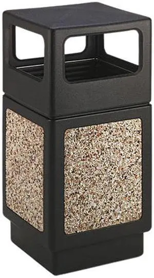 Safco 9472NC Canmeleon Side-Open Receptacle, Square, Aggregate/Polyethylene, 38 gal, Black