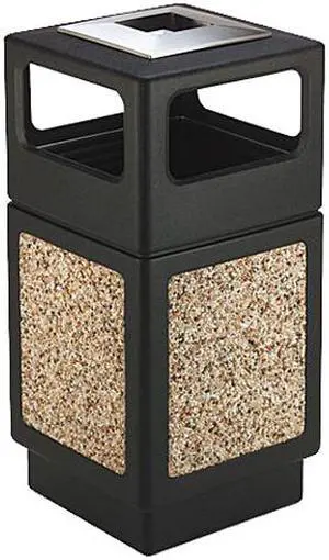 Safco 9473NC Canmeleon Ash/Trash Receptacle, Square, Aggregate/Polyethylene, 38 gal, Black