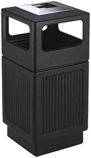 Safco 9477BL Canmeleon Ash/Trash Receptacle, Square, Polyethylene, 38 gal, Textured Black