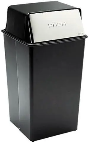Safco 9895 Reflections Fire-Safe Push Top Receptacle, Square, Steel, 36 gal, Black/Chrome