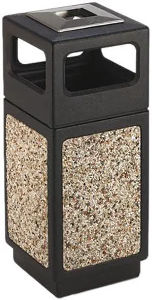 Safco 9470NC Canmeleon Ash/Trash Receptacle, Square, Aggregate/Polyethylene, 15 gal, Black