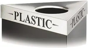 Safco 9560PC Triangular Lid For Trifectat Receptacle, Laser Cut "PLASTIC" Inscription, STST