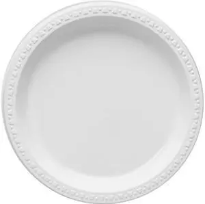 Tablemate 9644WH Plastic Dinnerware, Plates, 9" Diameter, White, 125/Pack