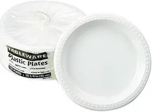 Tablemate TM10644WH Plastic Dinnerware, Plates, 10-1/4" Diameter, White, 125/Pack