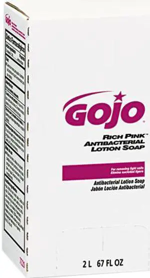GOJO 7220 RICH PINK Antibacterial Lotion Soap Refill, 2000 mL, Pink, 4 Each