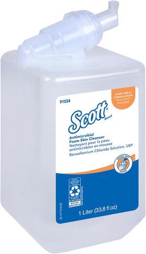 Scott Control Antimicrobial Foam Skin Cleanser, 0.1% Benzalkonium Chloride (91554), Clear, Unscented Soap, 1.0 L, 6 Packages / Case