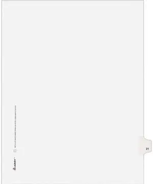 Avery 01021 Avery-Style Legal Side Tab Divider, Title: 21, Letter, White, 25/Pack
