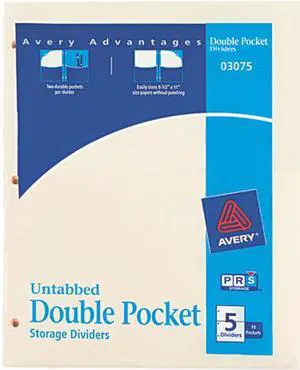 Avery 03075 Untabbed Double Pocket Manila Dividers, 11 x 9, 5/Pack