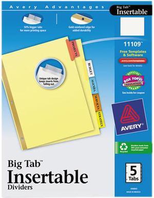 Avery 11109 WorkSaver Big Tab Reinforced Dividers, Multicolor Tabs, 5-Tab, Letter, Buff
